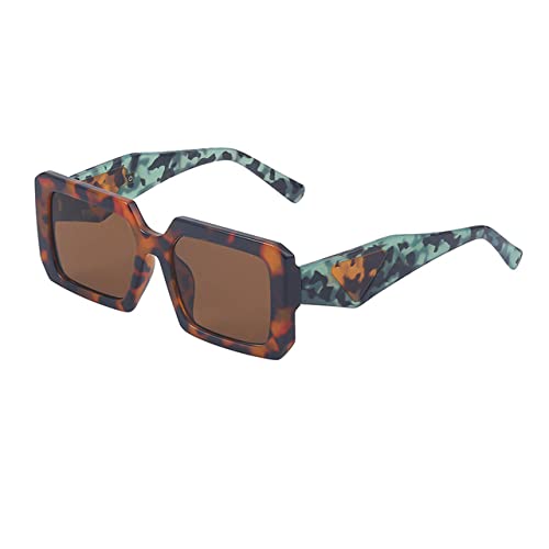 Style lunettes de soleil dames rectangle tendances protection UV400 nuances léopard vert