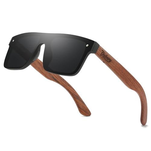 DUBERY Trendy Rimless Wood Sunglasses Polarized Flat Top Sun Glasses with Wooden Temple D219