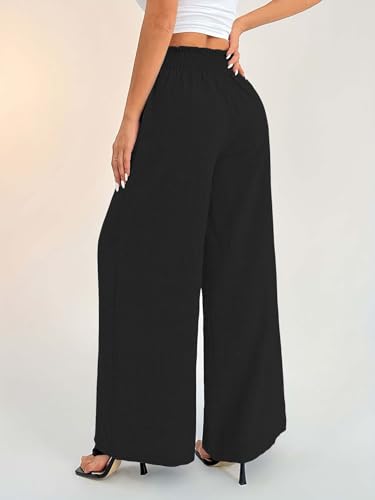 Image of Sugathari Women's Casual Wide Leg Pants - High Waist Elastic Waistband Loose Fit Long Trousers | Lightweight Straight Leg Summer PantsTrouser 254