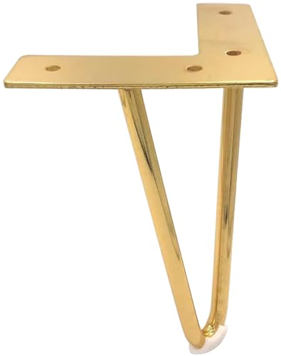Lot de 4 pieds de canapé de rechange en métal doré avec protections de sol en caoutchouc de 20 cm pour canapé, commode, armoire, étagère, meuble TV