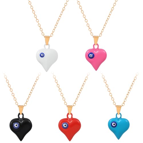 HOBBIESAY 5Pcs Heart Pendant Necklace for Women 18.11 Inch Heart