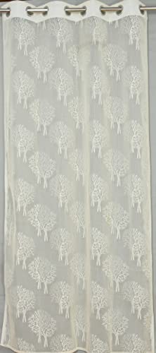 Image of Net Transparent Window Curtain Drapes 5Ft Set of 2 | Sheer Curtain Drapes for Living Room Bedroom Kitchen Balcony | Tissue Light Filtering Panels for Home Office, 4x5 Feet, Offwhite Tree