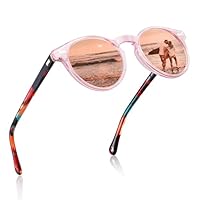 CARFIA Gafas de sol redondas para mujer polarizadas con protección UV 100%, A - Marco: acetato de caparazón de tortuga; Len, medium