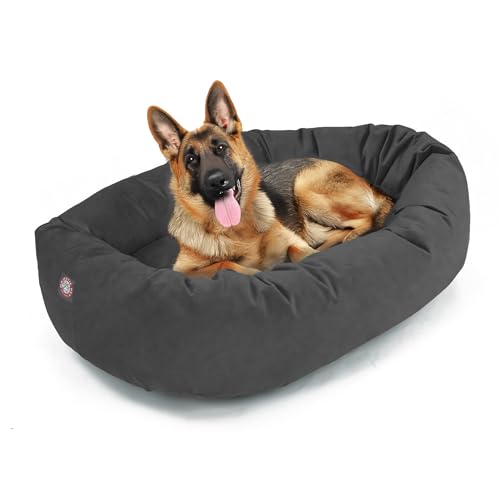 Image of Majestic Pet Suede Shredded Memory Foam Mix Calming Dog Bed Washable - Cozy Soft Round Dog Bed with Spine for Head Support - Fluffy Donut Dog Bed, 52 Inch, Gray