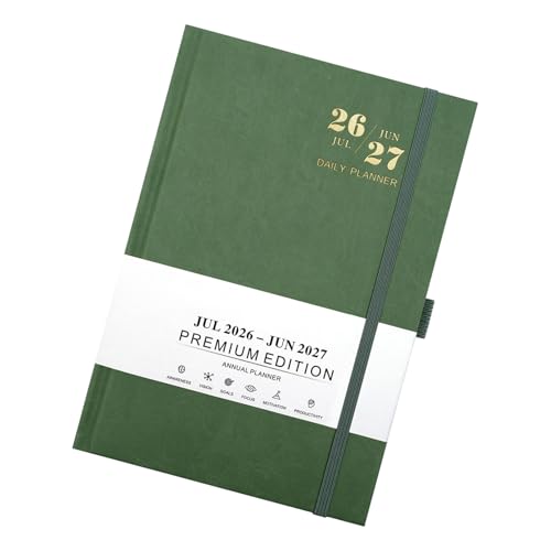 Agenda scolaire 2026-2027 en cuir synthétique avec emplacements pour stylos, bande élastique, 384 pages