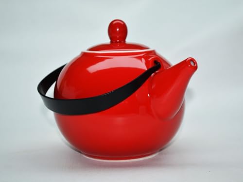 Image of Chinese Teapot 28oz Porcelain Tea Pot Red Glazing with Detachable iron handle for Adults Men Women Tea Ceremony Wedding Party Home Decor (Double happiness Teapot)