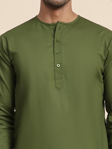 Image of Amazon Brand - Anarva Men's Cotton Solid Round Neck Kurta Long Sleeves Straight Knee Length Casual Shirt