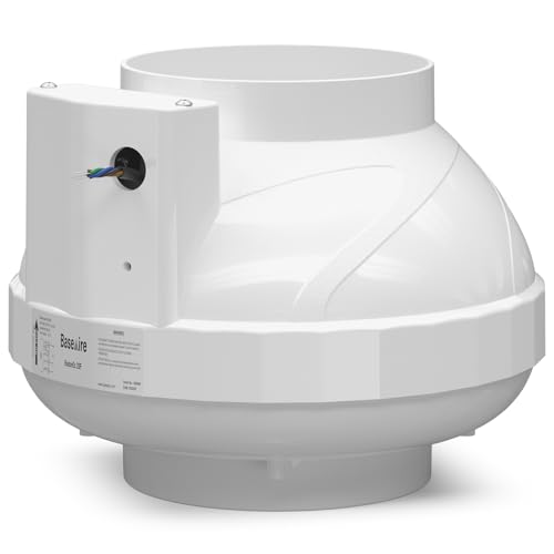 BaseAire 6-Inch 375 CFM Radon Mitigation Fan, RadonEx 25F Crawl Space & Slab Radon Fan, Quiet Energy-Efficient Waterproof Exhaust Fan for Indoor & Outdoor Use