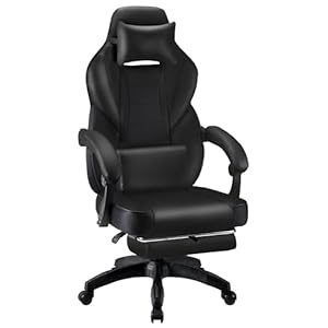 T-THREE.High Back Ergonomic Computer Chair,Gaming Chair,Office Chair,Desk Chair,Swivel Chair,Racing Chair,Adjustable Lumbar Support and Headrest,Withstands up to 150 Kg,With Footrest(Black)