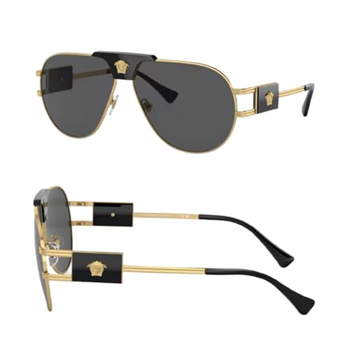 Versace VE2252 Non-Polarized Aviator Sunglasses for Men – Gold Metal Frame with Black Temples, eShades Eyewear Kit Included2