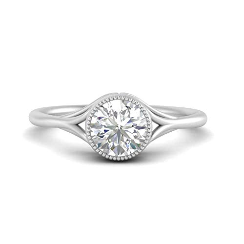Bague diamant rond en argent pour femme avec pierre de naissance personnalisable au choix