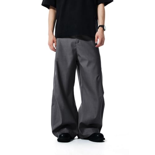 WZIKAI Men's Baggy Wide Leg Pants Zipper Fly Pleated Dress Pants Business Casual Long Trousers with Pocket3