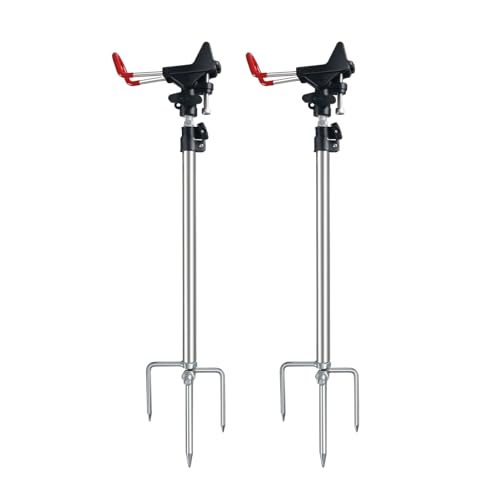 Fishing Rod Holder for Ground 2 Pack Height Adjustable 22-34in 360 Degree Adjustable Easy Folder Rod Holder for Ground (Rod Holder -01) (red)