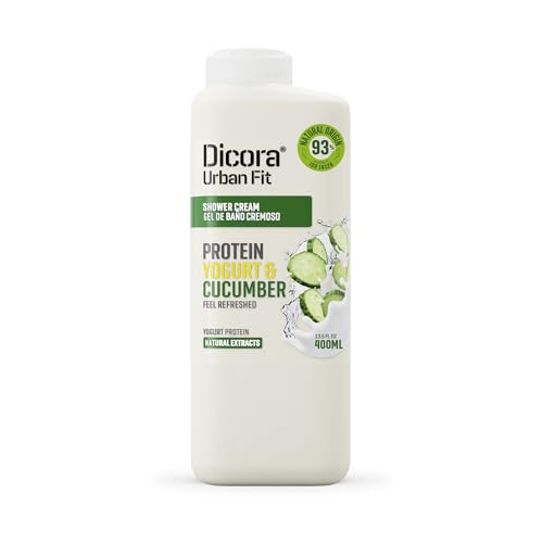 Dicora Urban Fit Shower Cream - In Shower Body Lotion with 24 Hour Softness, Hydration - Wet Skin Moisturizer - Protein Yogurt and Cucumber - 13.5 oz