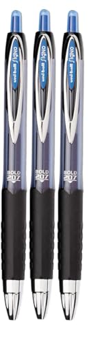 Image of Uni-ball Signo 207 Roller Ball Retractable Gel Pens, Bold Point (1.0mm), Blue Ink, 3 Count, Bundle with Plastic Reusable Pouch
