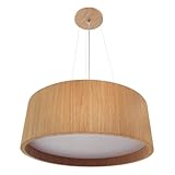 Lustre Pendente Redondo em Madeira - Luminária de Uso Interno Residencial e Comercial - Tamanhos: 25 a 60cm Cores: Freijó ou Imbuia Málaga - Bivolt 110/220V (Freijó (tom claro), 40x15cm)