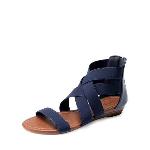 Image of DREAM PAIRS Women's Elastic Ankle Strap Sandals Gladiator Strappy Low Wedges Sandals