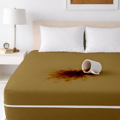 Image of Zipper Closure Style Mattress Protector King Size 100% Waterproof Six-Sided Mattress Encasement for Bed 72x72 Inch Fit On 6 Inch 6X6 Feet Taupe