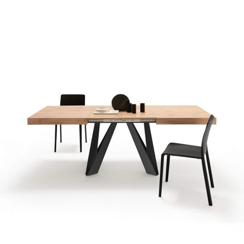 MOBILI FIVER, Table Extensible Romina 140 (220) X 90 cm, Bois Rustique avec Pieds en Fer Noir, pour 6-10 Personnes, Table Extensible pour Cuisine, Salon, Made...