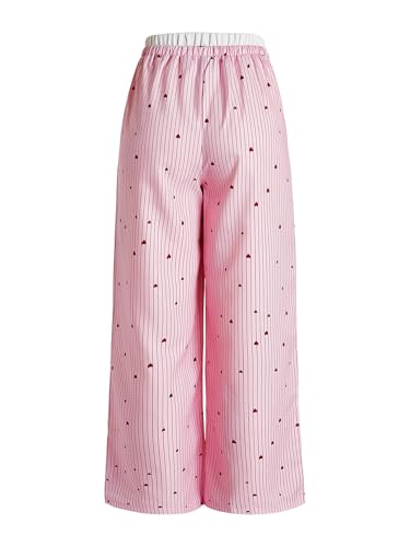 GORGLITTER Women's Y2k Wide Leg Striped Boxer Pants Heart Print High Waisted Lounge Trousers2