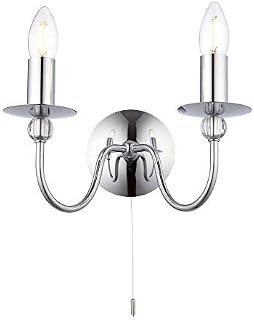 Twin Chrome E14 Candle Dimmable Pull Cord Switch Wall Light