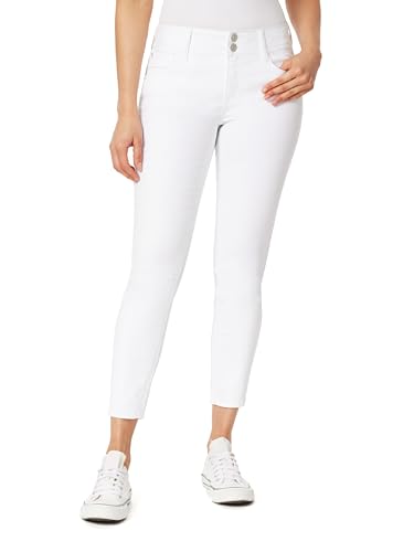 WallFlower Women's Luscious Curvy 27" Ankle Mid-Rise Insta Stretch Juniors Jeans, White, 9