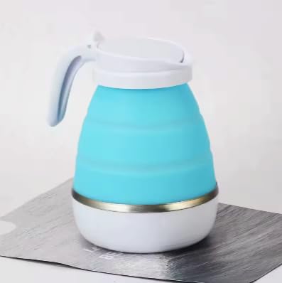Foldable Electric Travel Kettle 220V, Silicone, White (Blue)