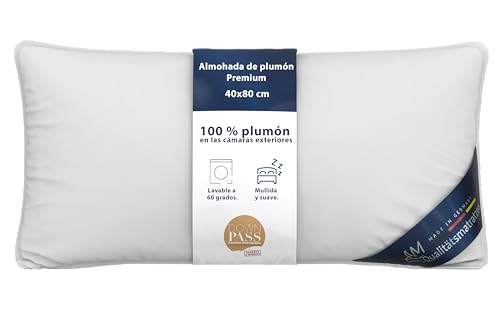 DormiGood Almohada de plumón 40x80 - Made in Germany Almohada 3 cámaras 40x80 cm - Cámara Exterior 100% plumón - Almohadas Plumas 40x80 Apta para alérgicos - Cojin Relleno de Plumas Set de 2