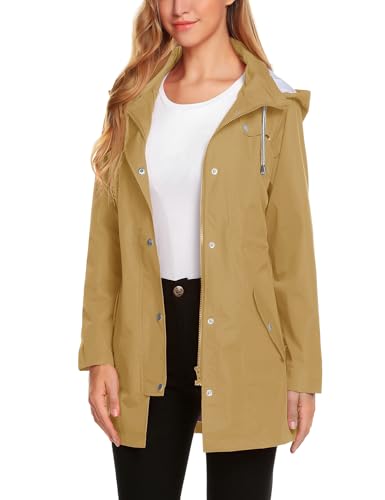 ZHENWEI Women Lightweight Hooded Windbreaker Waterproof Active Outdoor Rain Jacket Light Brown S