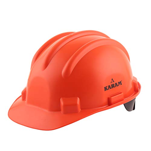 Image of KARAM ISI Certified Helmet with Plastic Cradle & Rachet Type Adjustment |Safety Helmet for Industrial|Safety Helmet for Men Industrial (PN521)(Orange)(Pack of 2)