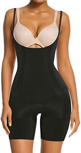 SHAPERX Tummy Control Shapewear for Women Seamless Colombianas Bodysuit Open Bust Mid Thigh Body Shaper Shorts, SZ2490293-Black-XL