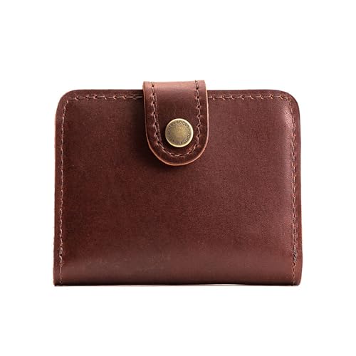 Image of Portland Leather Goods Women's Mini Bifold Wallet - Slim, Palm-Sized Design with Secure Snap Closure, 2 Card Slots, 2 Cash Slots & Zippered Coin Pocket - Cognac