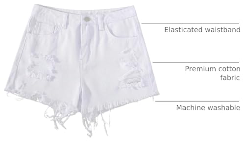 Image of oyyniis Jean Shorts for Teen Girls Ripped Raw Hem High Waist Straight Leg Cute Summer Y2K Denim Shorts 13Y-16Y