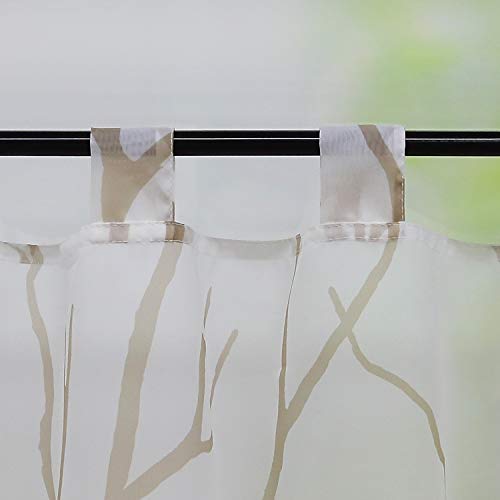 Heichkell Voile Transparent Panel Curtain Modern Loops Short Curtain Printed Tree Branches Kitchen Curtain White #2 H x W 60 x 120 cm - Image 2