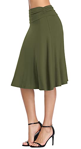 Image of Urban CoCo Women's Ruched High Waist Knee Length Jersey A-Line Stretchy Flared Casual Skirt