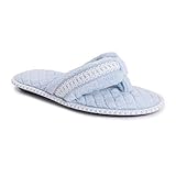 MUK LUKS womens Darlene Micro Chenille Thong - Freesia Blue Slipper, Freesia Blue, Medium US