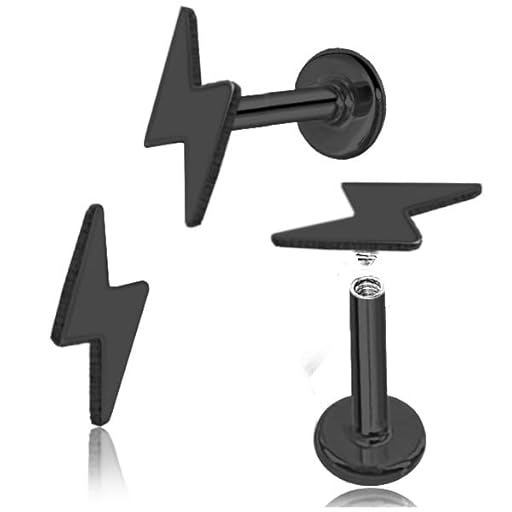 2 Labrets piercings rayo negro 7mm para tragus, helix y cualquier parte de la oreja, palo corto 6mm y grosor estandar 1,2mm. | Ya disponible en tu tienda friki favorita! En mundofriki.es!