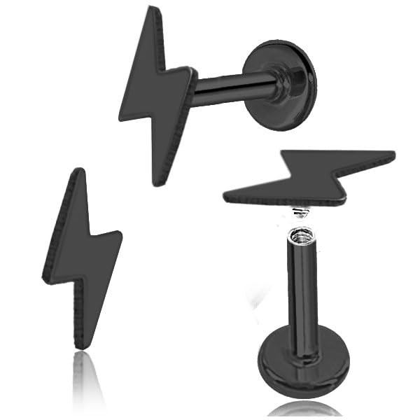 2 Labrets piercings rayo negro 7mm para tragus, helix y