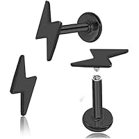 2 Labrets piercings rayo negro 7mm para tragus, helix y