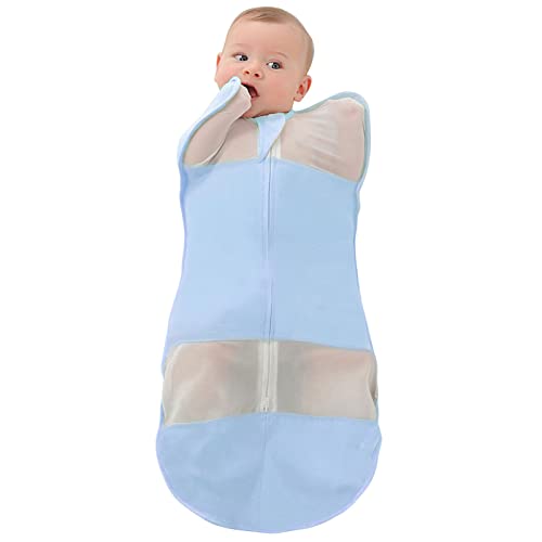 Lilbestie Baby Sleep Sack, Transitional Swaddle Sack, Arms Up Swaddle, 0.5 Tog Organic Cotton 2 Way Zipper For Newborn Infant Boy Girl,Blue 1,L(6-9 Months) #TOP2