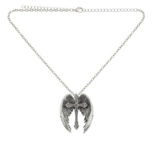 Kenfoau Silver Angel Wing Cross Pendant Necklace, Blackened Gothic Crucifix Choker, Vintage Dark Angel Wings Statement Jewelry for Women Men, Y2K Grunge Layered Neck Chain