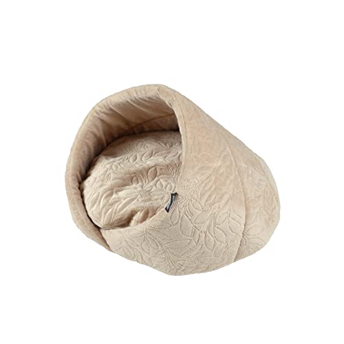 Couchage chat Love Story rond style bohème, panier polyester naturel de taille D50 x H30 cm
