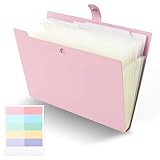 Thboxes Fächermappe A4, Erweiterbare Dokumentenmappe mit 12 Fächer, Wasserdichte Ordnungsmappe Mappe mit Fächern Dokumententasche A4 Mappen Ordnersystem für Schule Büro Zuhause (Rosa)