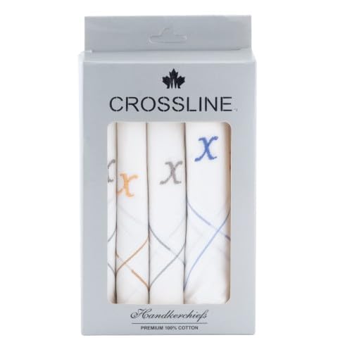 Image of CROSSLINE Men's Initial Monogram (A-Z) Embroidery 100% Pure Cotton Handkerchief | White Base With Colored Border | Handkerchiefs For Men Cotton Soft - (Pack of 5)