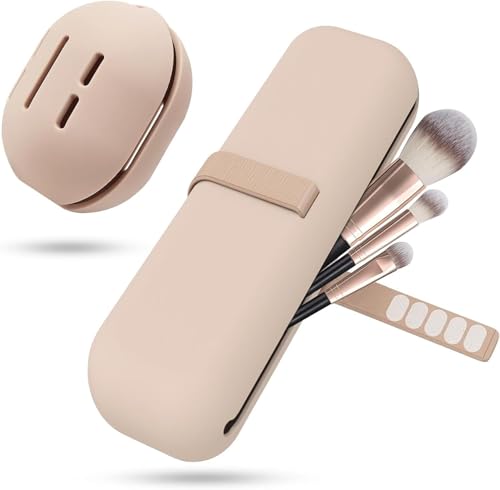 BSJIASHIWEI 2-in-1 Silicone Makeup Brush Holder Travel Case Khaki
