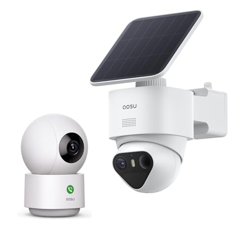 aosu 2K Indoor Security Camera + T2 Ultra 4K Solar Outdoor Wireless Security Camera - Detailed View