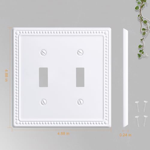 Kisrvopn Metal Outlet Covers Wall Plates, White Beadboard Switch Plate Cover, Receptacle Light Switch Covers, Decorative Electrical Outlet Cover (2 Gang Toggle 2 Pack) by Kisrvopn - Used condition - Image 3
