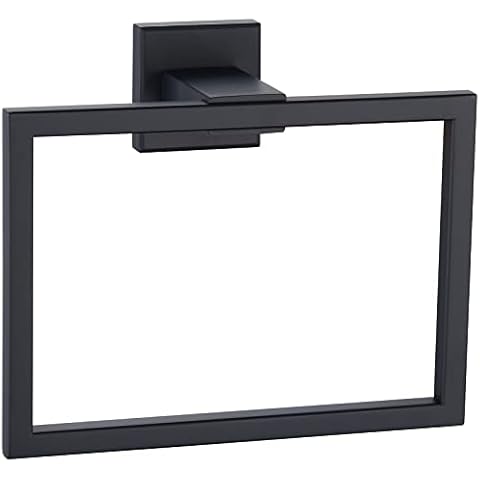 Towel Holder Matte Black, Angle Simple Stainless Steel Bathroom Hand Towel Rack, Square Towel Ring for Wall, 7.09-Inch Cover