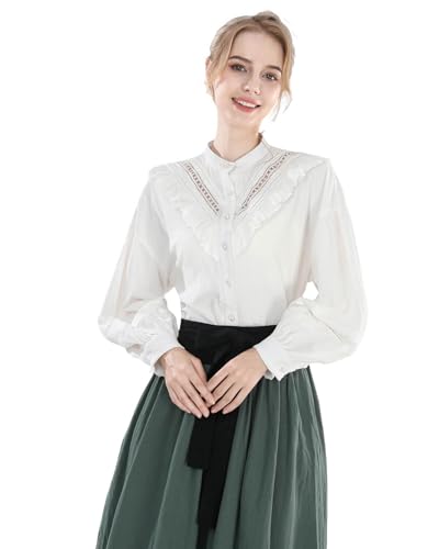 Nuoqi Victorian Blouse for Women Cotton Renaissance Shirt Long Sleeve Vintage Top3