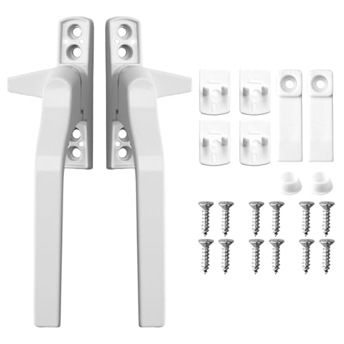 2 PCS Window Handle Replacement Right Left Hand Universal for UPVC Window and Double Glazing Espag Handles Lockable Aluminum Alloy Handles with Screw Fixing for Casement Patio Door Home White